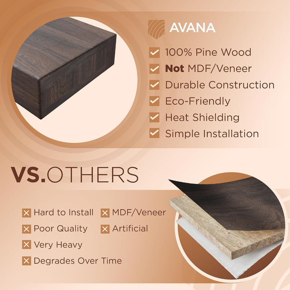 Avana Fireplace Mantel Shelf 60 Inch - Natural Wood Mantles for Over Fireplac...