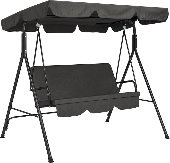 Outsunny 3-Person Porch Swing w/Stand Adjustable Tilt Canopy, Black