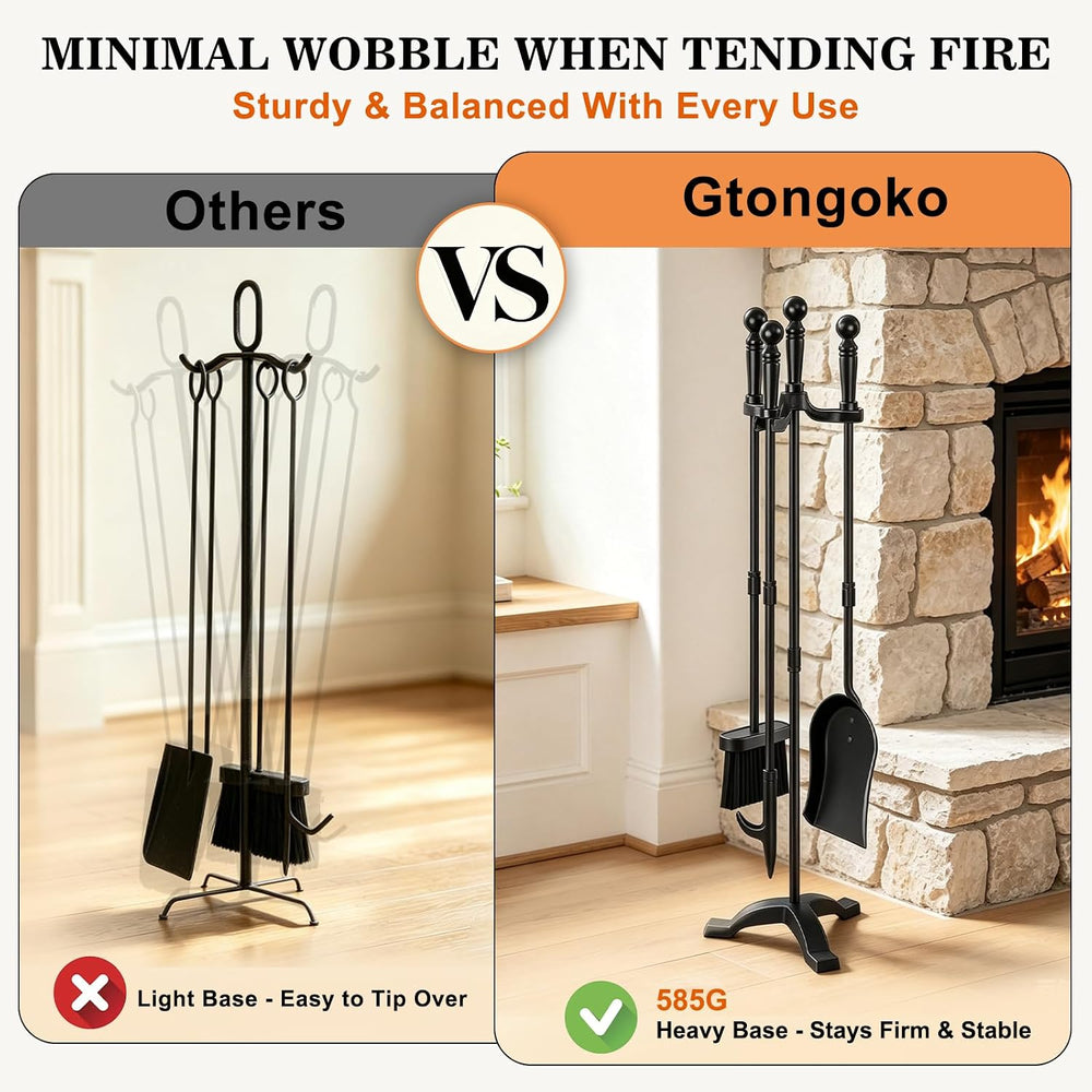 Gtongoko Fireplace Tools Set with Stand, 30-Inch Heavy Duty Steel