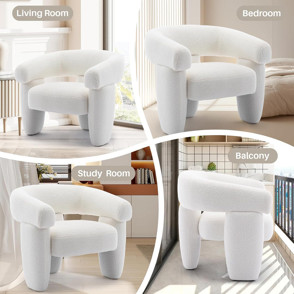 Boucle Barrel Accent Chair Modern Teddy Round Armchair, Cream White