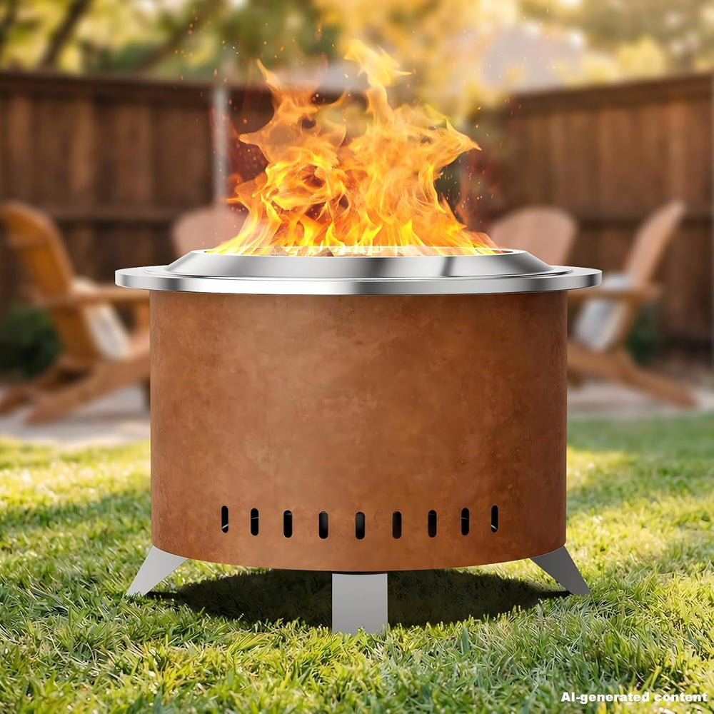Verdeluxe 22 Inch Smokeless Fire Pit Stainless Steel Firepit with Cover