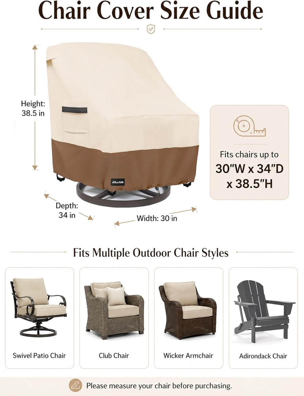 ANartcle Outdoor Swivel Lounge Chair Cover 2 Pack,600D Waterproof Heavy Duty ...