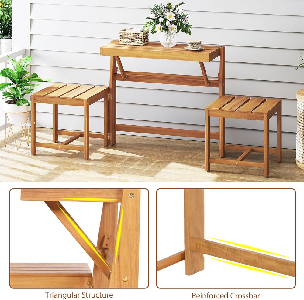 HAPPYGRILL 3-in-1 Acacia Wood Outdoor Dining Table Bench Set