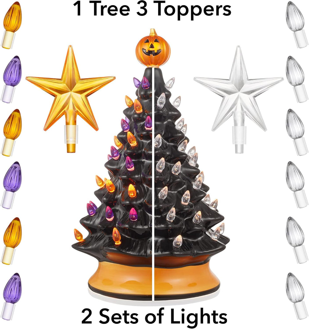 Casafield Hand-Painted Ceramic Halloween Tree, 15-Inch Pre-Lit Decoration wit...