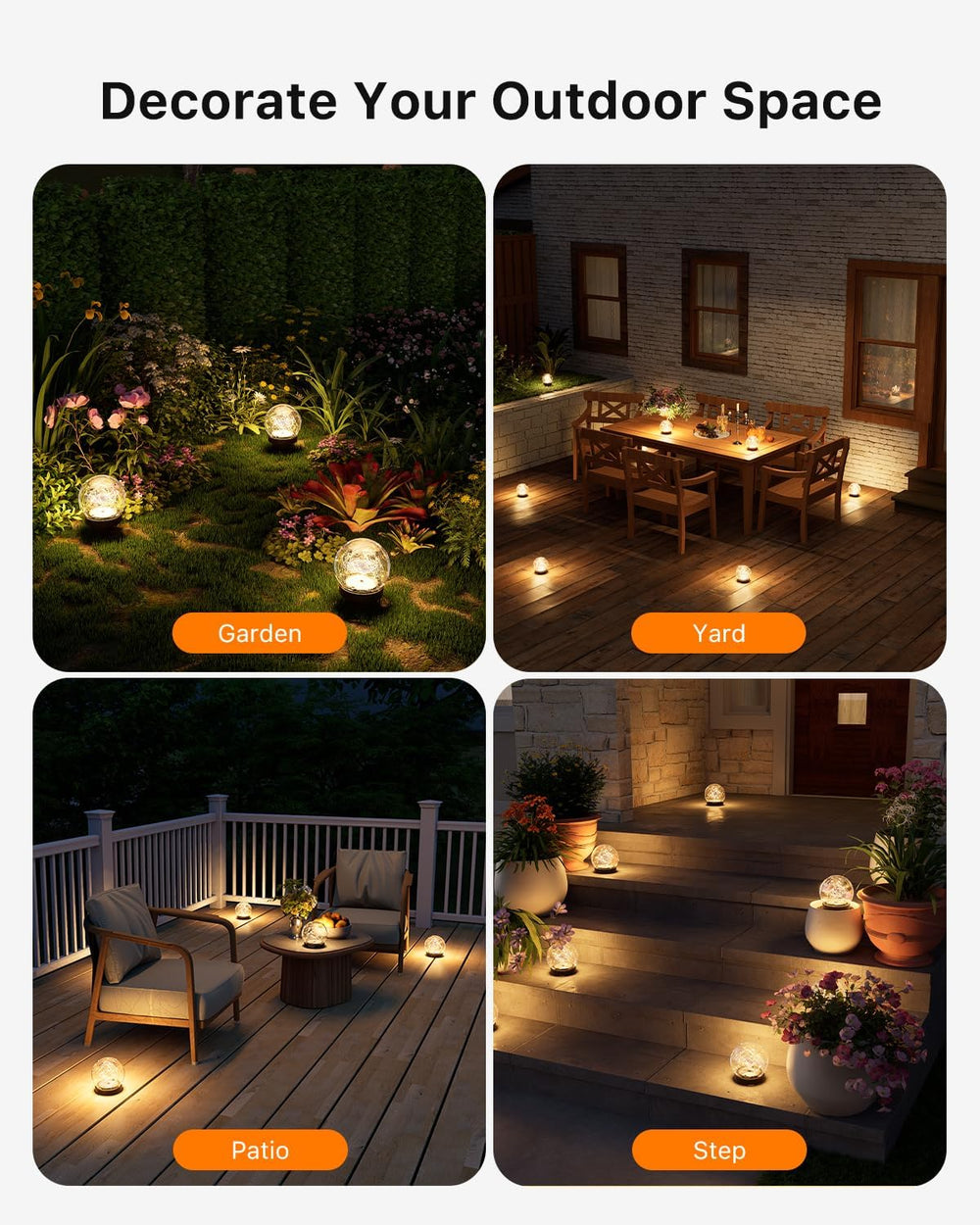 8 Pack 3.94" Warm White Solar Powered Crackle Glass Orb LED Lights