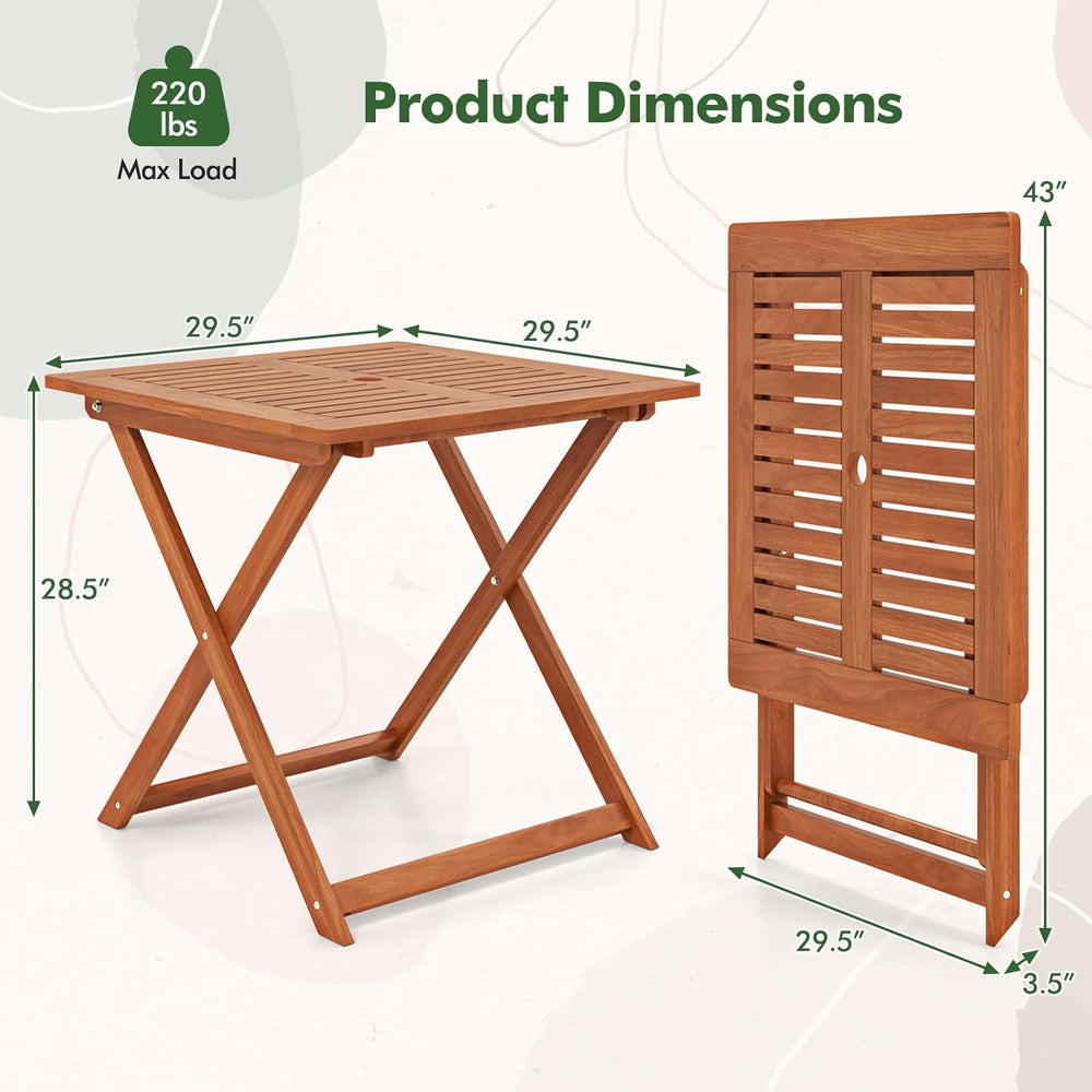 Tangkula 29.5-Inch Square Patio Dining Table, Solid Wood Folding Outdoor Bist...