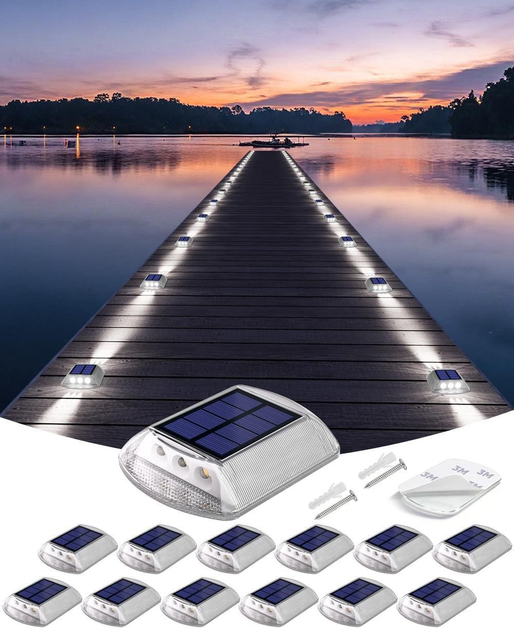 DetarZinLED Solar Driveway Lights Outdoor IP68 Waterproof Led 12 Pack White