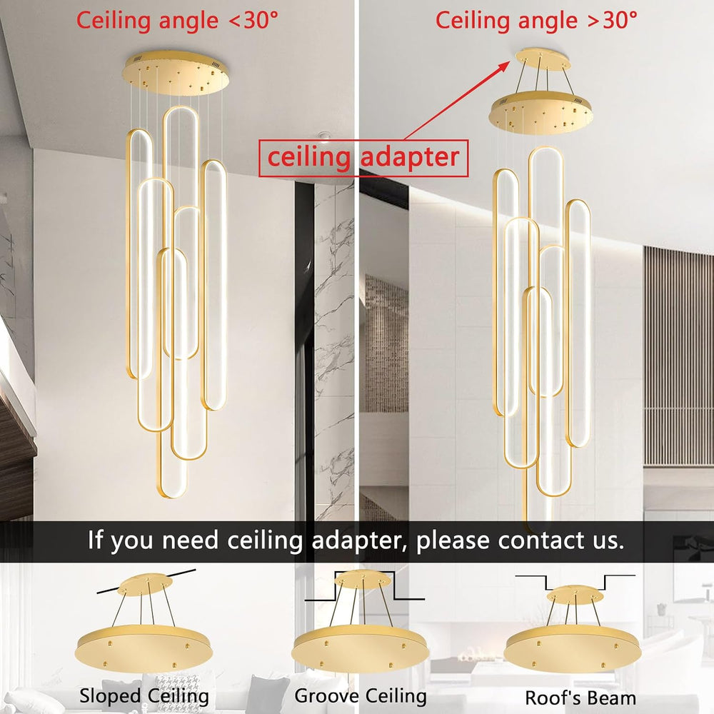 Modern Large Chandelier for Foyer LED Dimmable Black Chandeliers 6 Rings High...