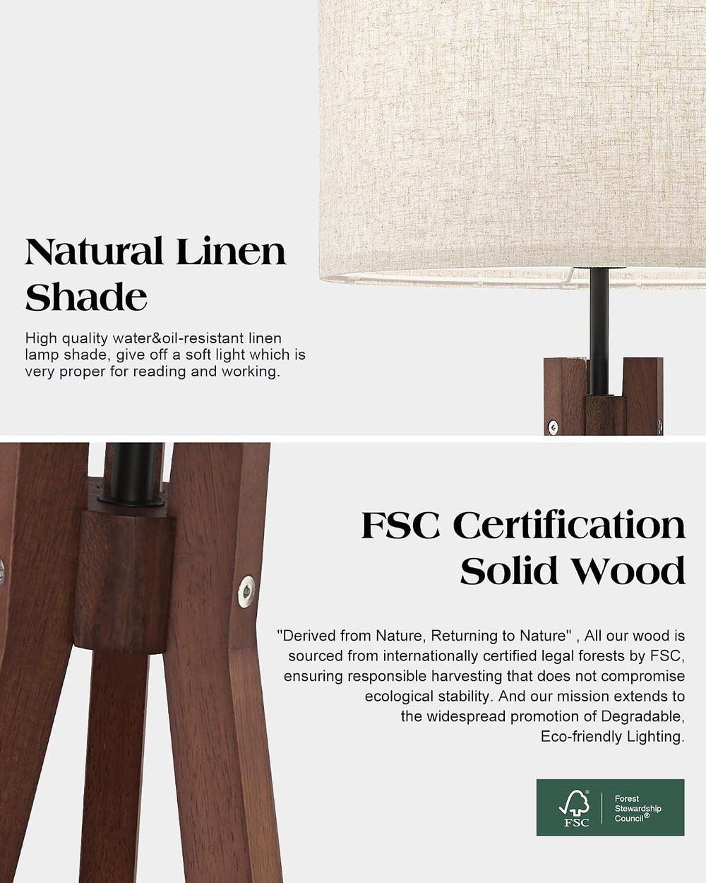 ELYONA Wood Tripod Floor Lamp, Mid Century Reading Standing Lamp with 3 Color...