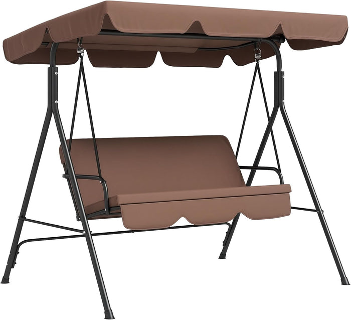 Outsunny 3-Person Porch Swing w/Stand Adjustable Tilt Canopy, Brown