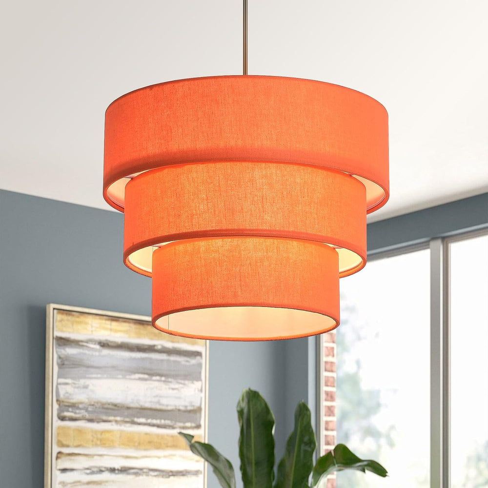 Orange Plug in Pendant Light, Mid Century Modern Pendant Light 3 Tier Plug in...