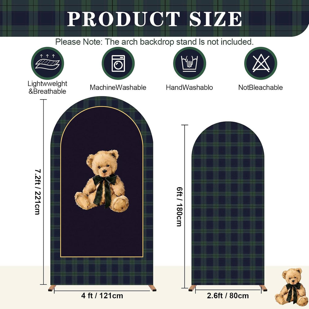 Moukeren Tartan Plaid Teddy Bear Arch Backdrop Cover 6ft and 7.2ft
