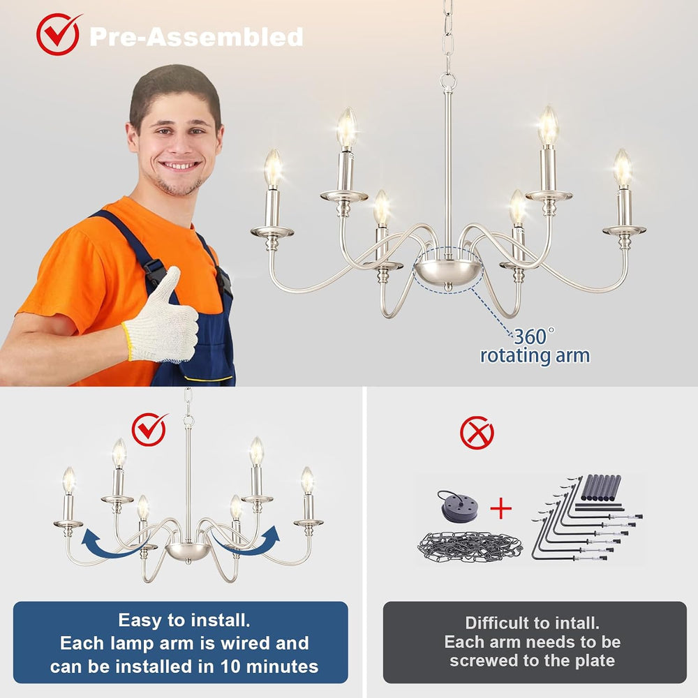Depuley Modern Chandelier for Dining Room: 6-Light Brushed Nickel Farmhouse H...