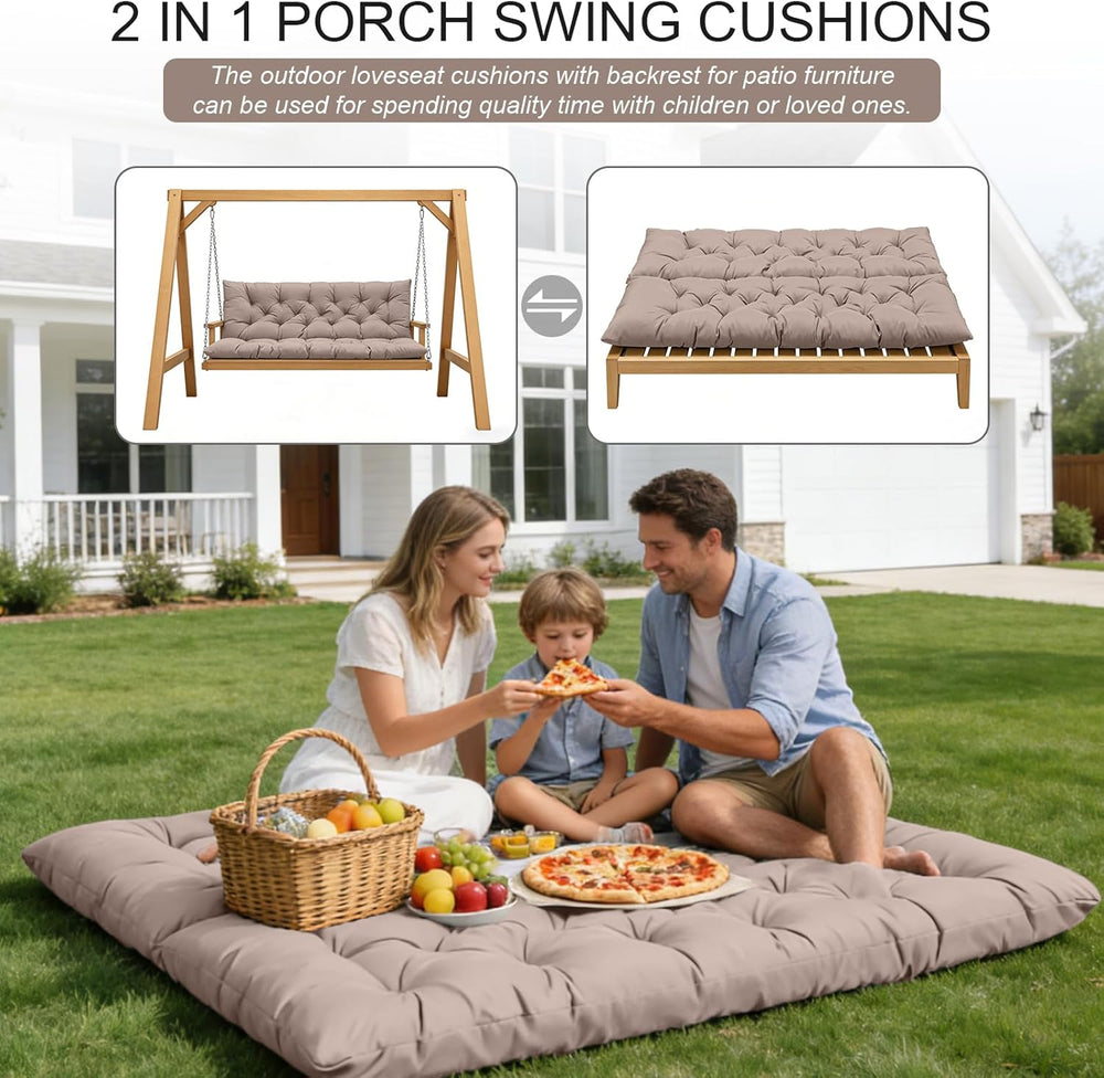 Porch Swing Cushions, Outdoor Swing Replacement Cushions 3 Seater with Backre...