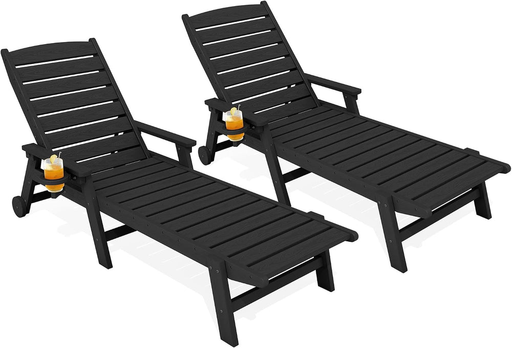 KINGYES HDPE Lounge Chair Outdoor Set of 2, All Weather Pool Lounger