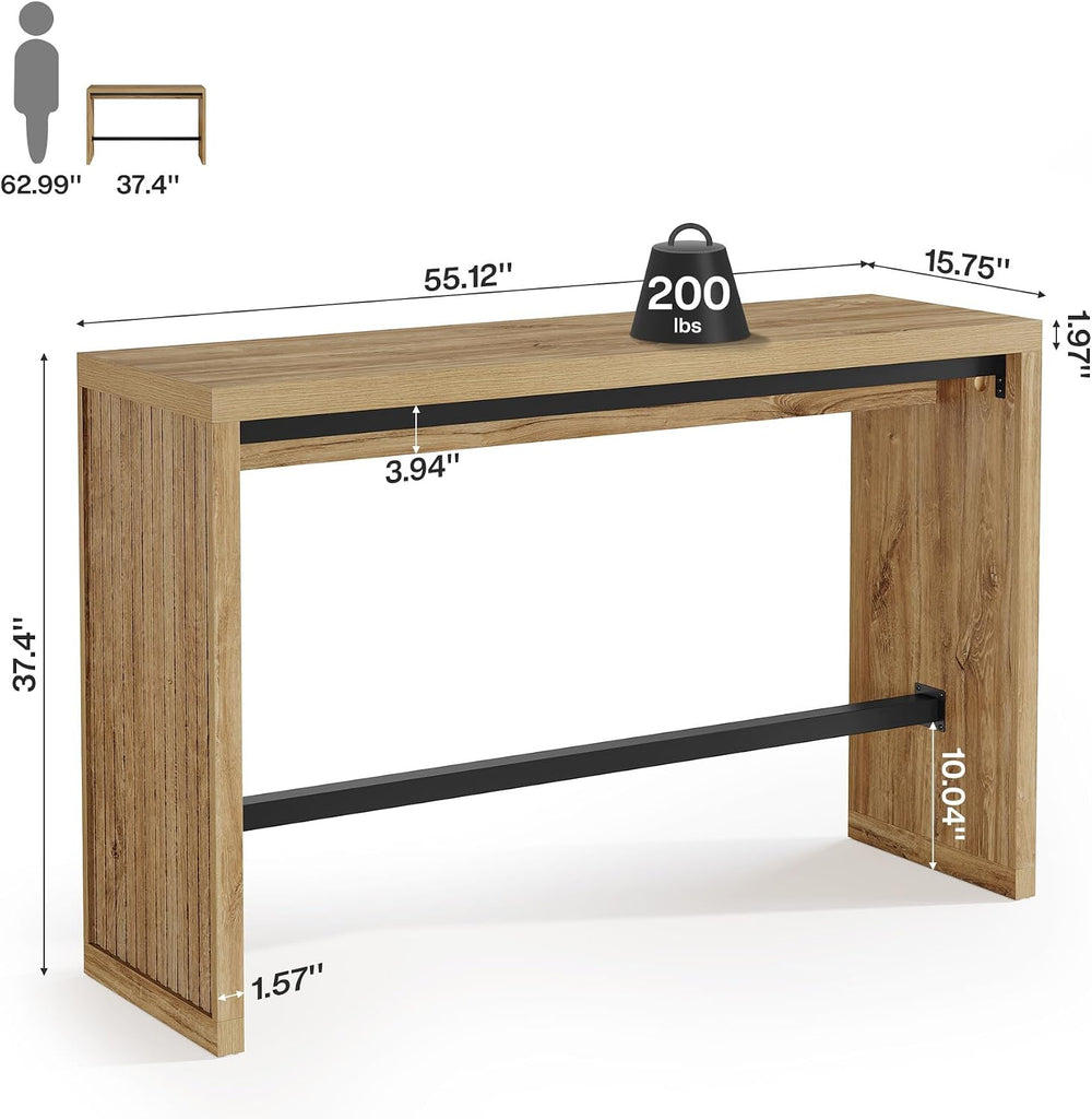 Tribesigns 55-Inch Bar Table with Metal Footrest, Counter Height Pub Table, N...