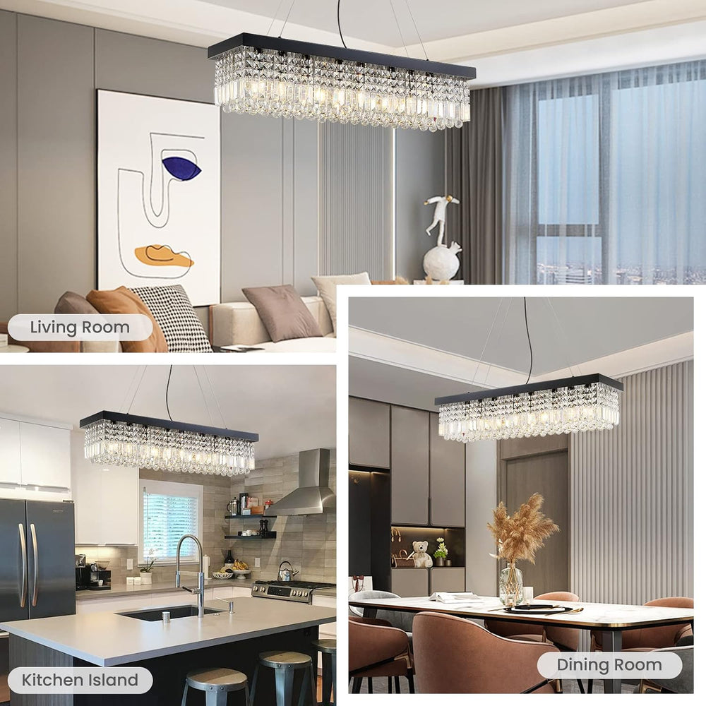 7PM Rectangle K9 Crystal Chandelier Modern Rectangular Pendant Lighting Fixtu...
