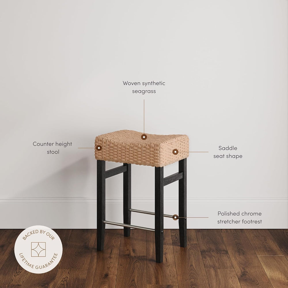 Nathan James Harvey Rattan Bar Stool, Bohemian Counter Height Stool with Wove...