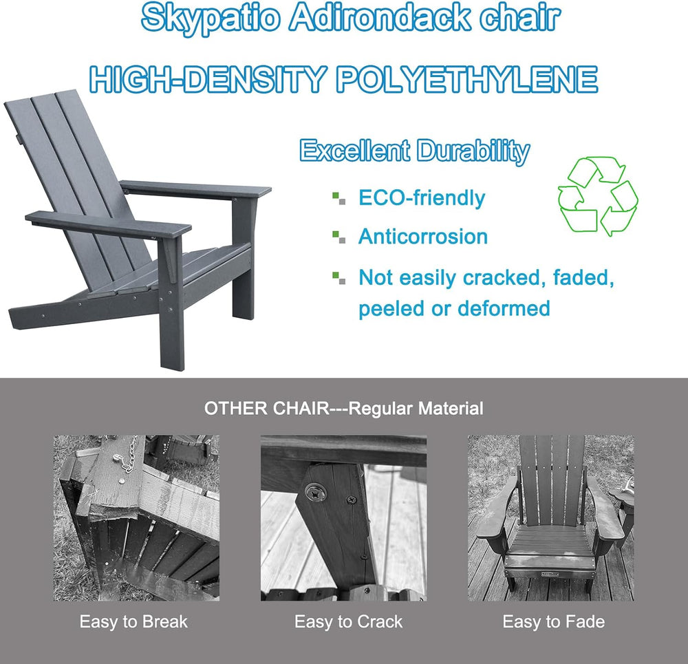Skypatio Adirondack Chairs Set of 4, All-Weather Patio Fire Pit Chairs High-D...
