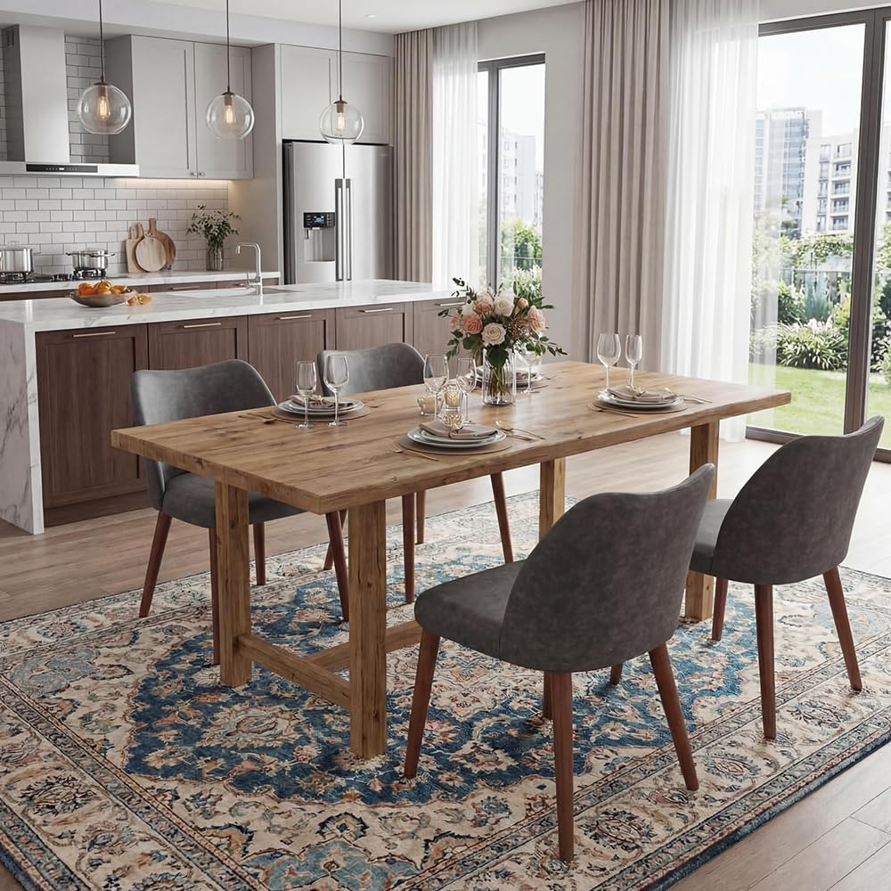 GarveeHome Wooden Dining Chair Set of 4 Upholstered Leather Dining Chair