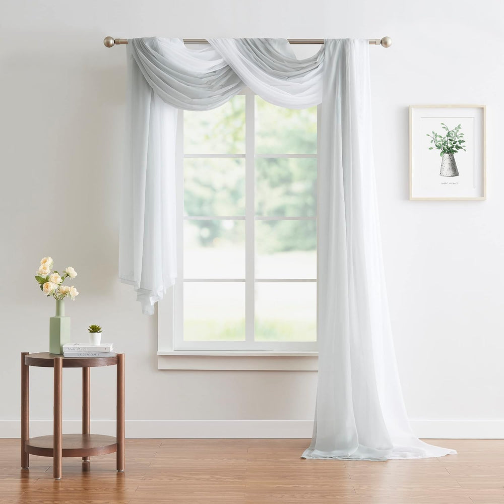 Warm Home Designs 55 x 288 Silver Sheer Window Scarf. AM Silver 288"