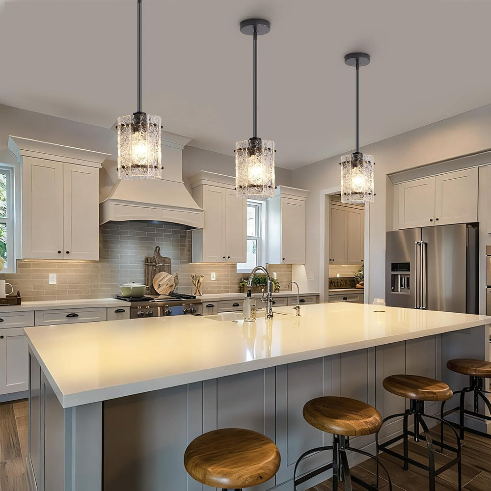 Black Glass Pendant Lights Kitchen Island, Water Ripple Round Pendant Lights ...