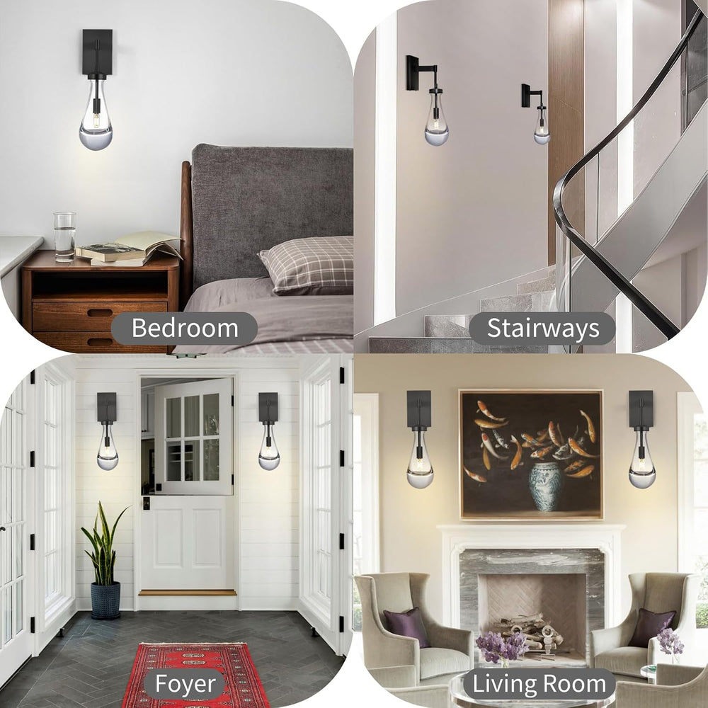 Wall Sconces Set of Two, Black Dimmable Raindrop Wall Lighting, Modern Bathro...
