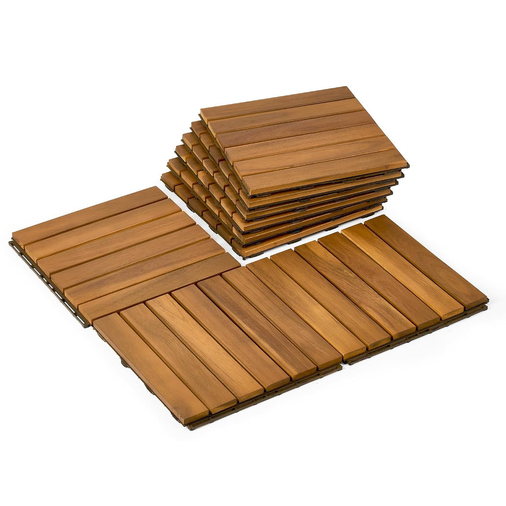 Upolana 9 PCS Interlocking Deck Tiles 12" x 12", 6 Slats Outdoor Fl...