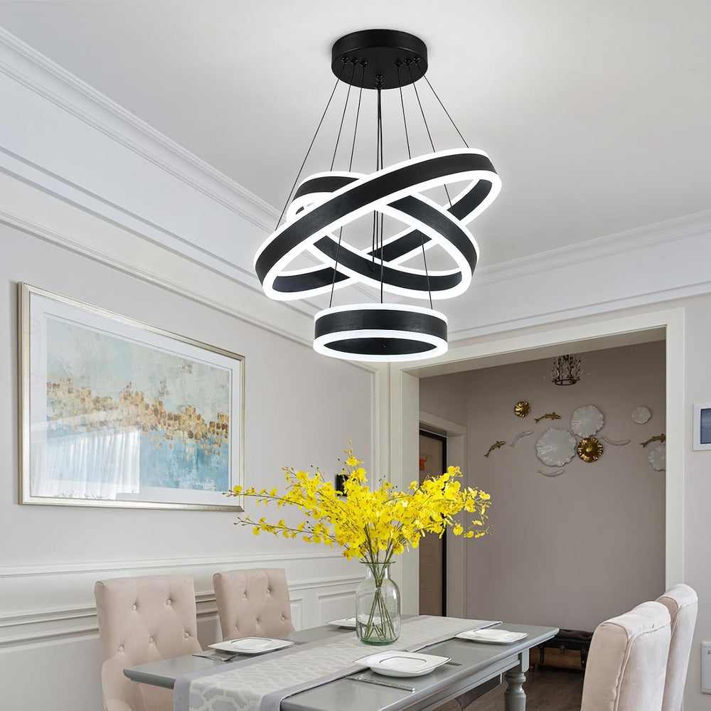O'NEELDY Modern LED Chandeliers Adjustable Hanging Black Pendant Light Fi...