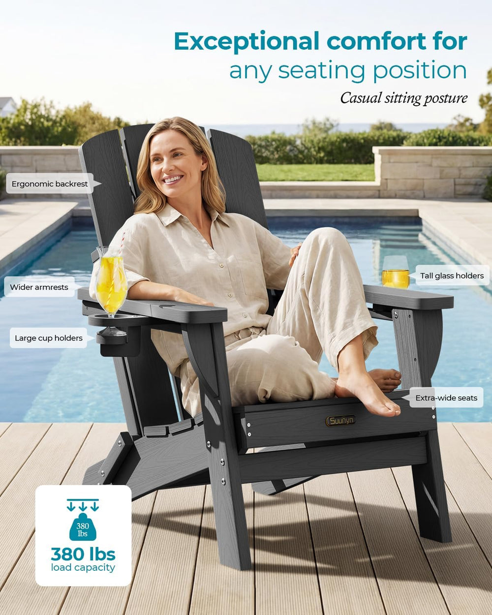 Folding Adirondack Chair Set of 4, HDPE Adirondack Chairs with 2 Cup Holder, ...