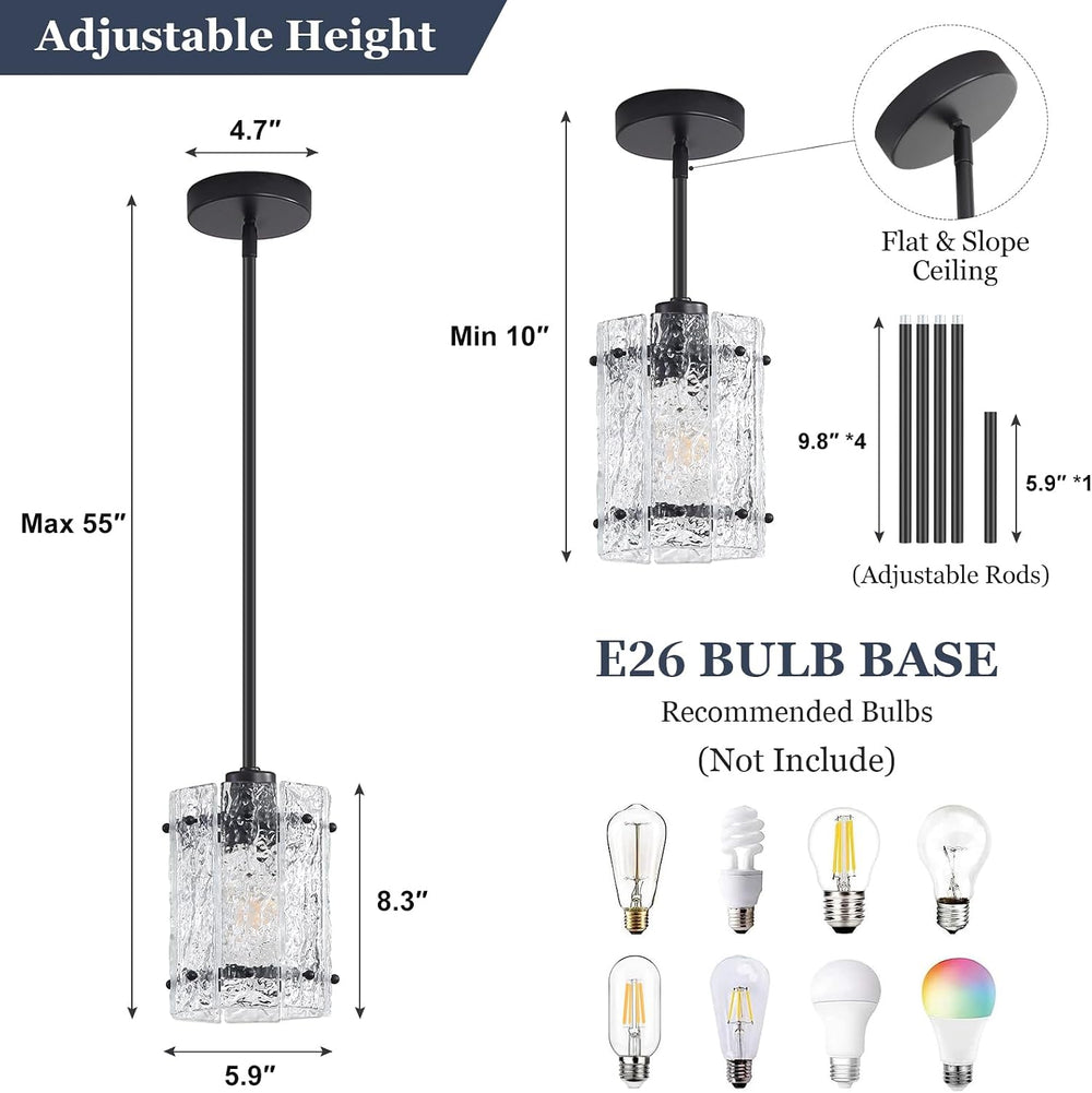 Black Glass Pendant Lights Kitchen Island, Water Ripple Round Pendant Lights ...
