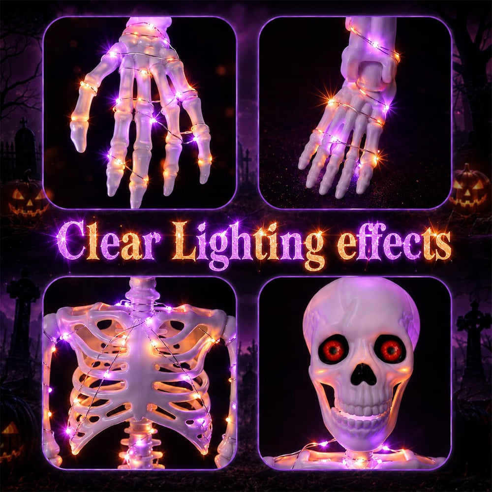 2Pack36 Halloween Skeleton Decoration with Orange&Purple Light