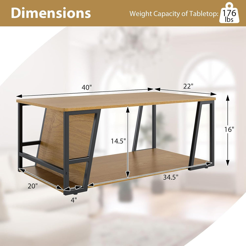 GIANTEX Modern Coffee Table with Storage, 2-Tier Wood Center Table, Oak