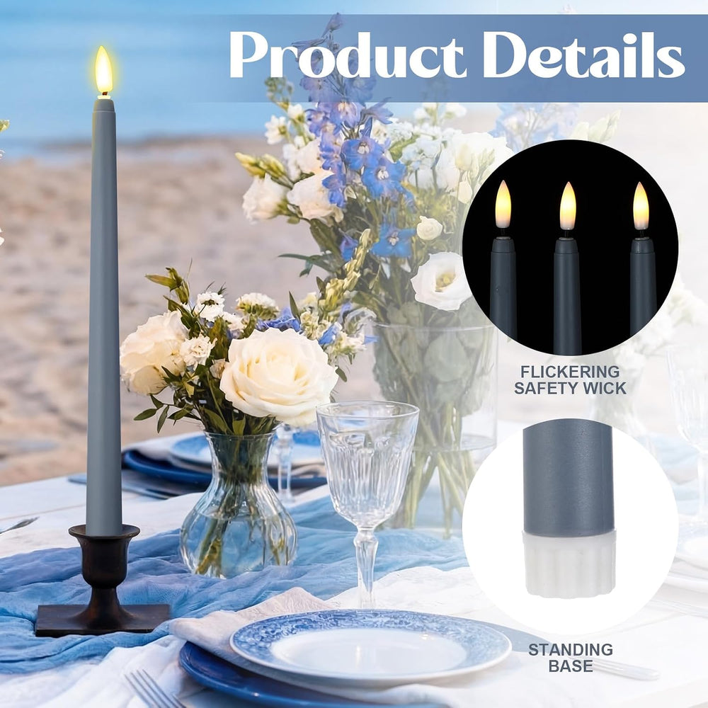 Handepo 48 Pack Flameless LED Taper Candles Battery Operated, Dusty Blue
