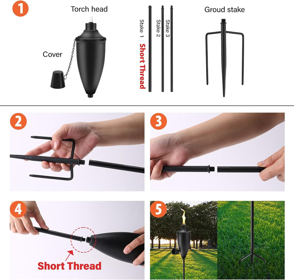 6 Pack Garden Torches for Outside, 22 oz Metal Citronella Torch with 3-Prong ...