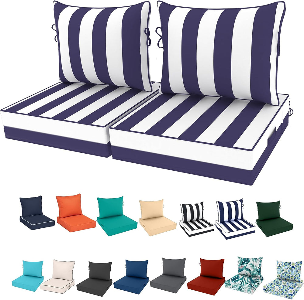 2 Set Outdoor Deep Seat Cushion,19x19,Blue White Striped