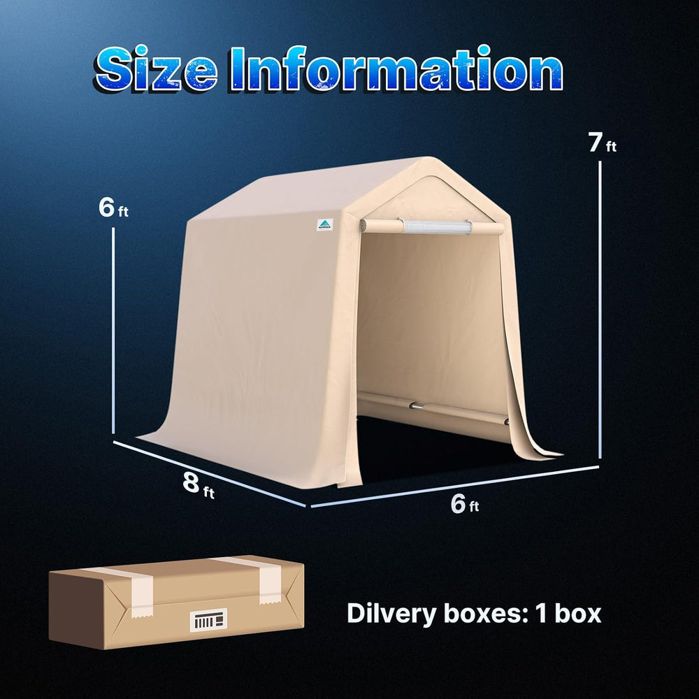 ADVANCE OUTDOOR 6x8 ft Outdoor Portable Storage Shelter Shed with 2 Roll up Z...