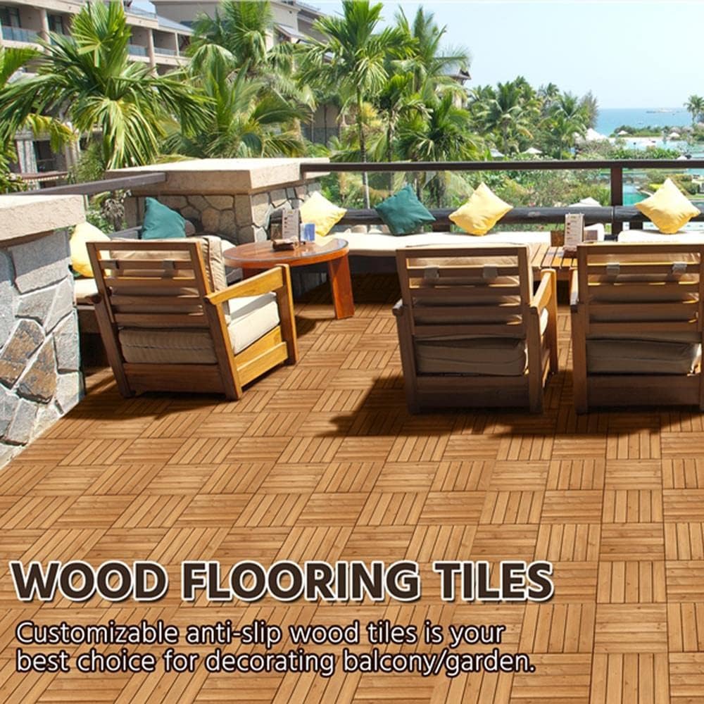 Yaheetech 27PCS Interlocking Deck Tiles Outdoor Patio Floor, Natural Wood