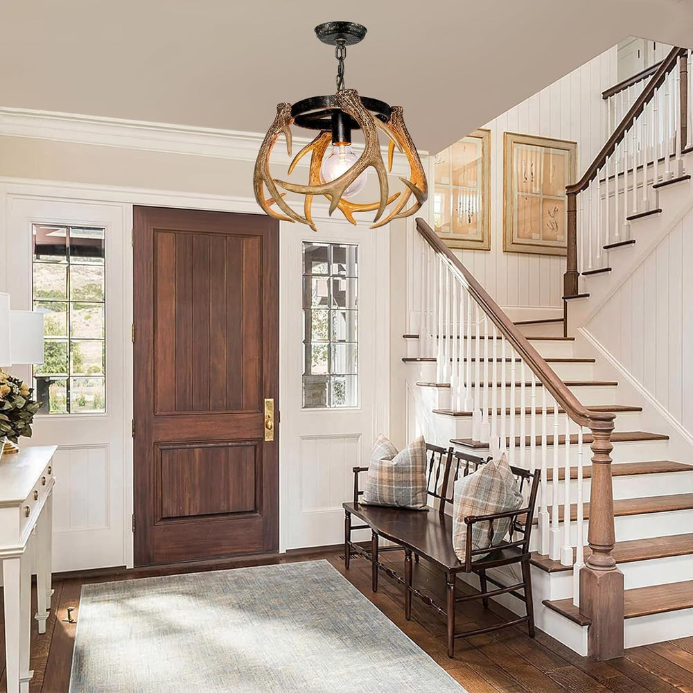 Rustic Antler Chandelier Lighting with Resin 4 Antlers for Dining Room