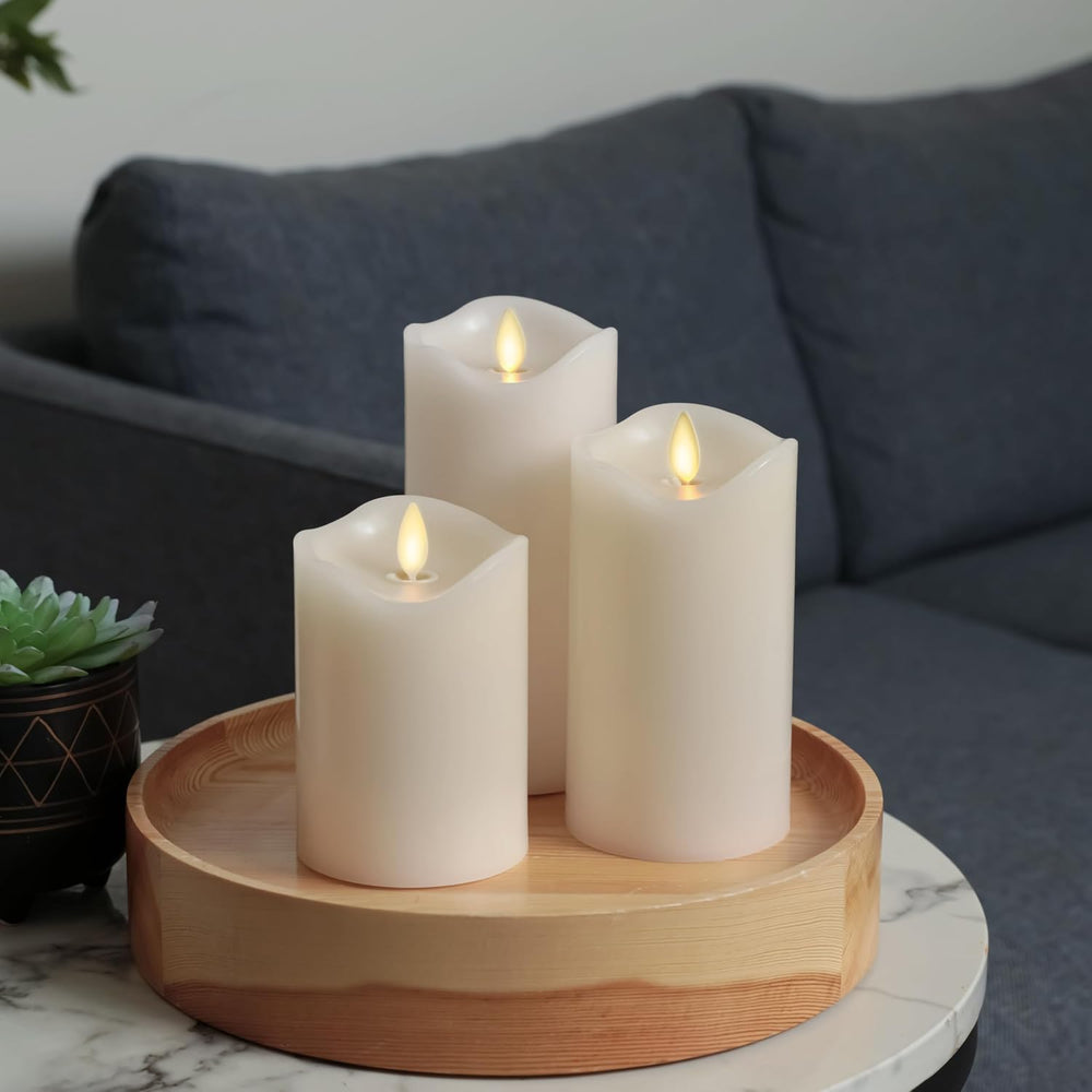 Matchless Candle Co. Flameless Moving Flame Pillars, Unscented Wax Melted Edg...