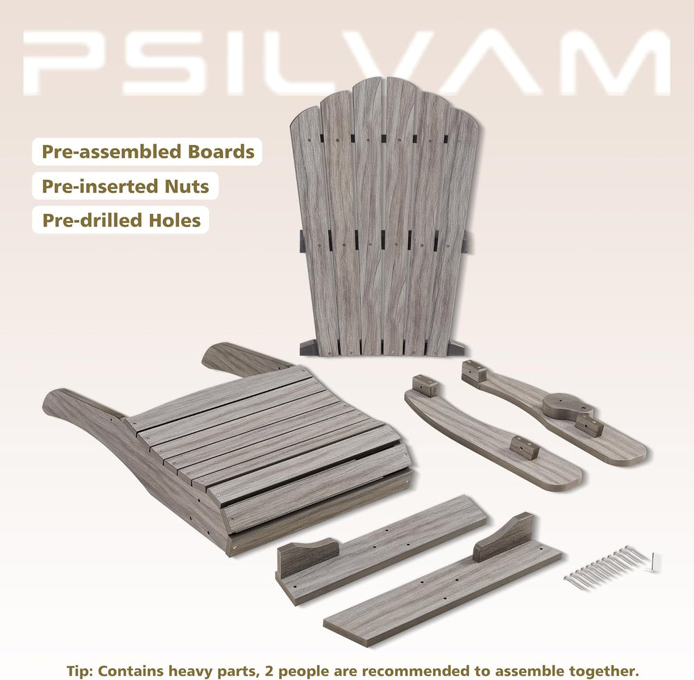Psilvam Adirondack Chairs Set of 2 with Cup Holder, Light Gray