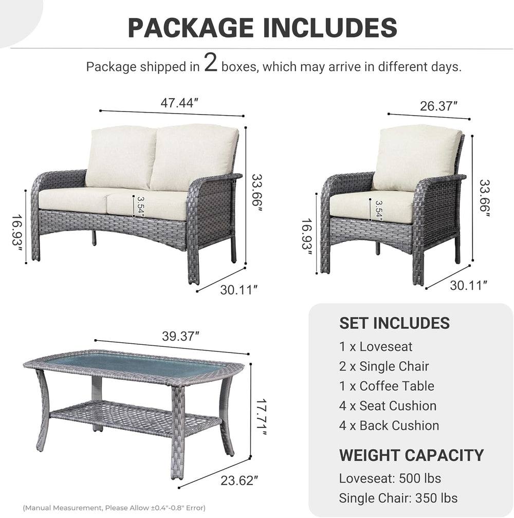 ovios 4-Piece Patio Furniture Set, Outdoor Wicker Sofa with Chairs Coffee Tab...