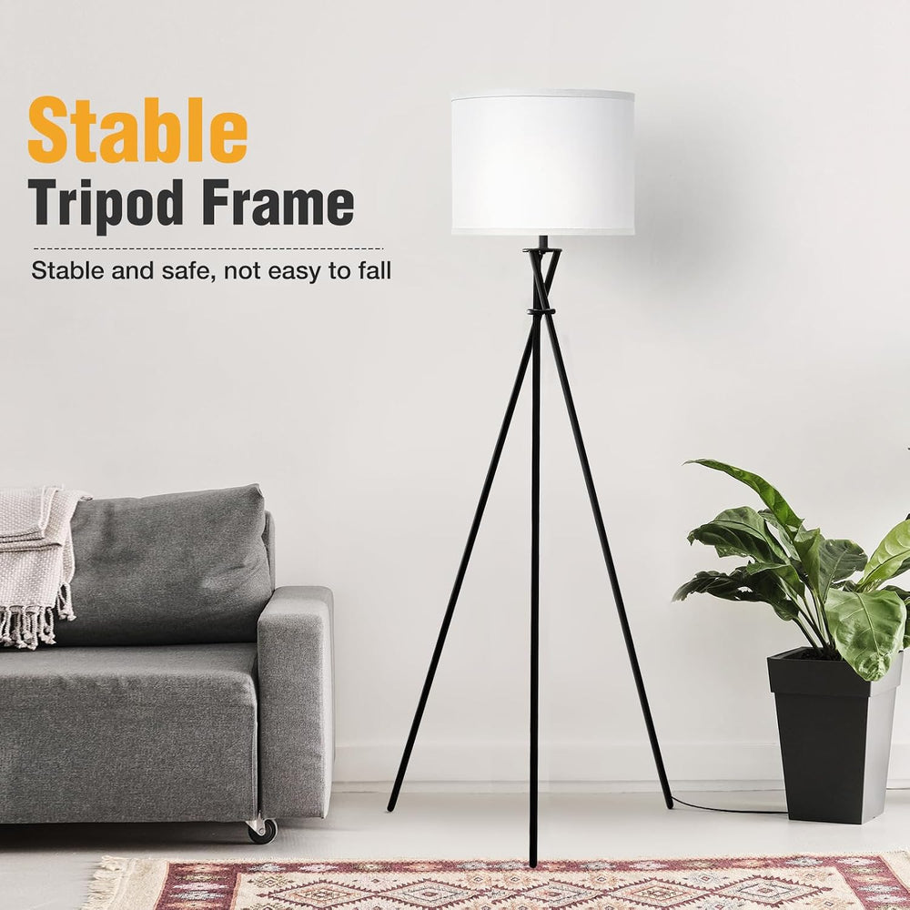 Black Tripod Floor Lamp, 61” Floor Lamps for Living Room with Rotary Switch
