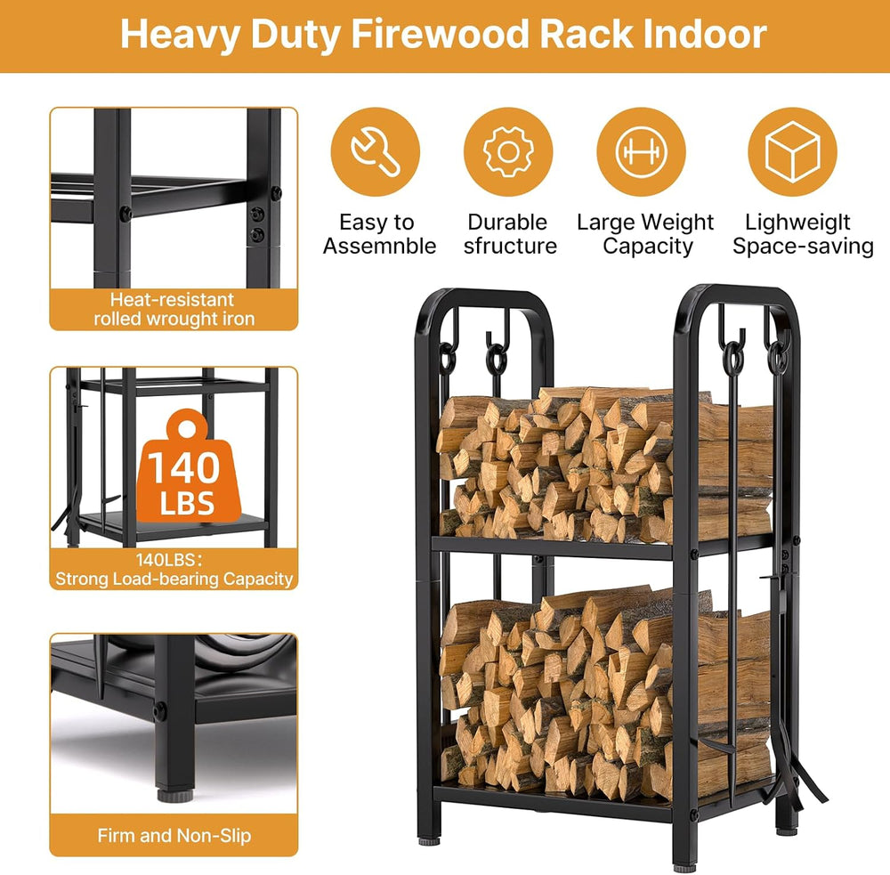 Vailge Firewood Rack Indoor with 4 Pieces Long&Detachable Fireplace Tools...