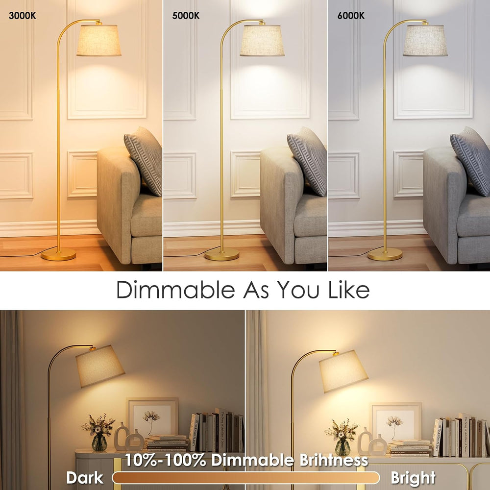 Karjoefar 64" 3 Color Dimmable Gold Arc Floor Standing Lamp with Remote