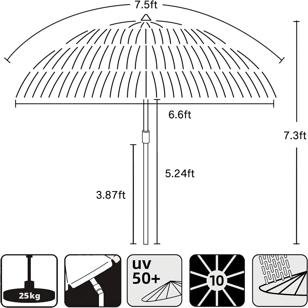 AMMSUN 7.5ft Hula Thatched Tiki Patio Beach Umbrella Hawaiian Style 10 Ribs U...