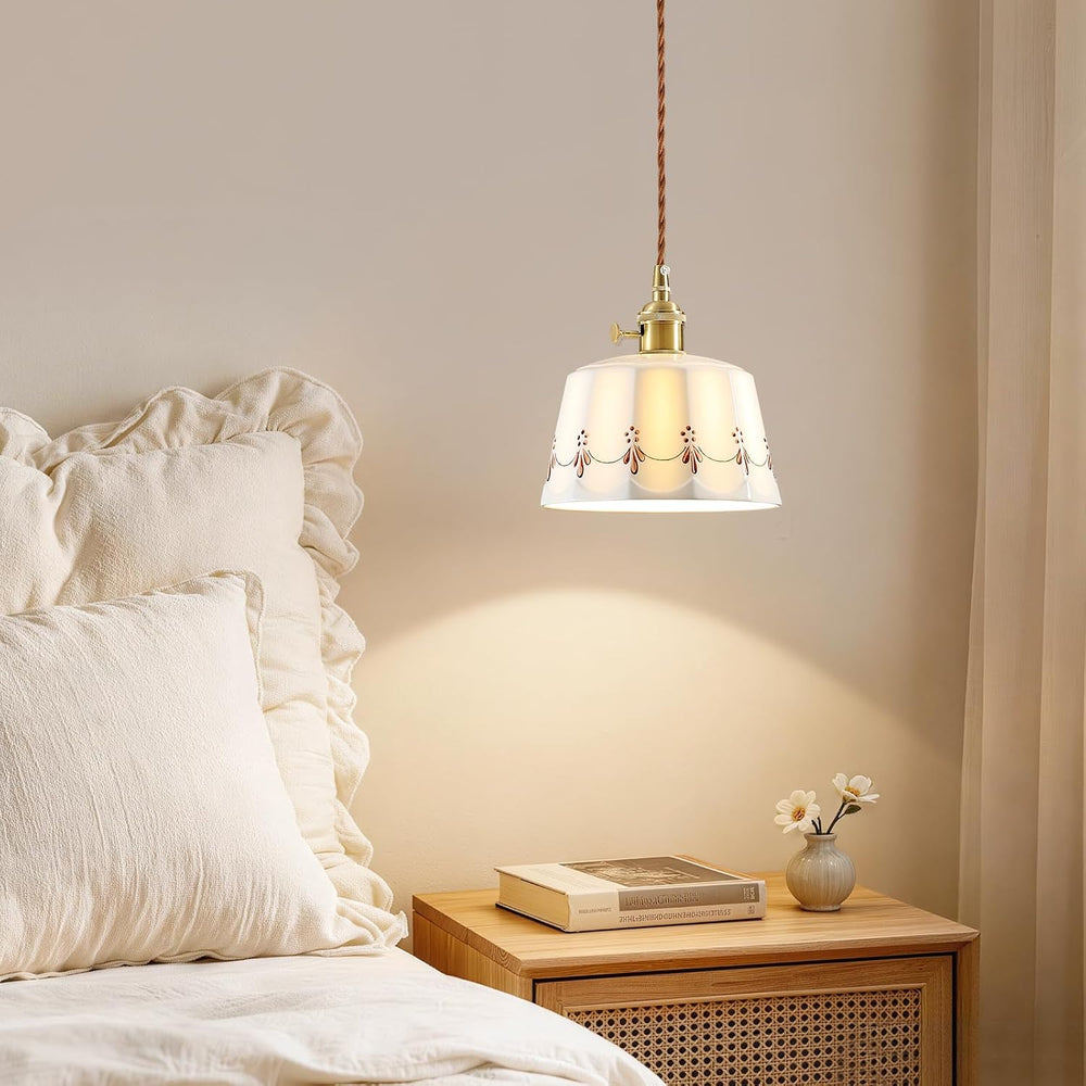 Vintage Ceramic Pendant Light Kitchen Island,White Milk Glass Light Fixture