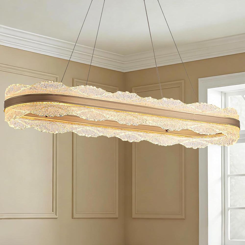 Rectangle LED Chandelier, ๐๐๐.๐" Modern Gold Chandelier Light fixture, H...