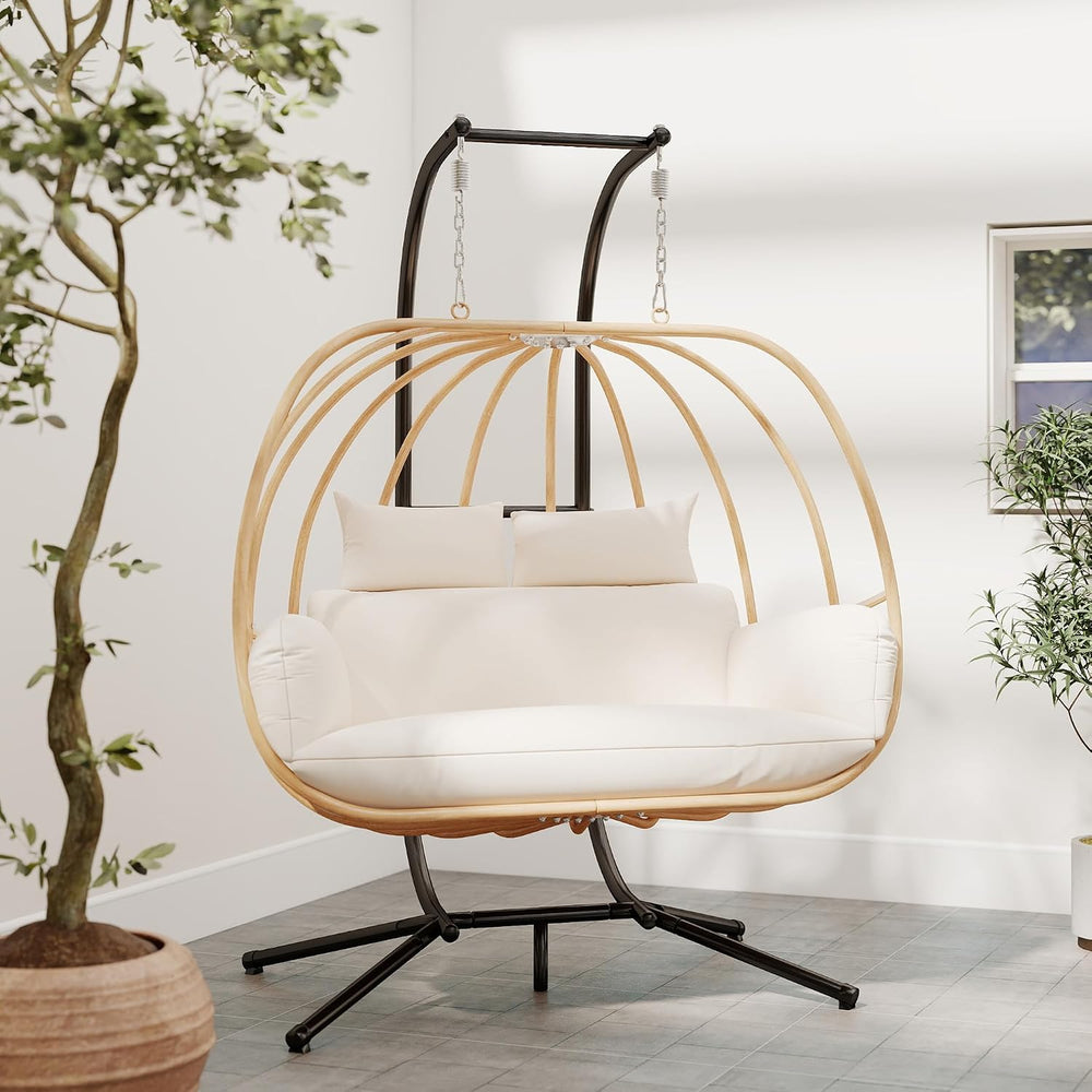Hanging Chairs with Stand, All Weather Double Egg Chair Outdoor, Metal Hangin...