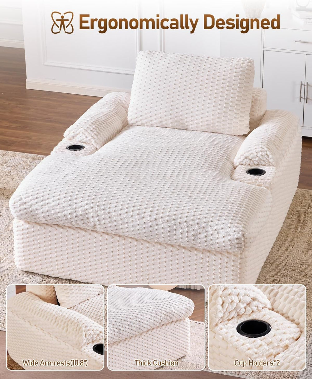 Karl home 59.8" Chaise Lounge Chair Indoor,20.1" Deep Seat, White